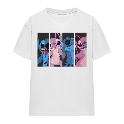 White - Side - Lilo & Stitch Womens-Ladies Stitch & Angel Character Boxes T-Shirt