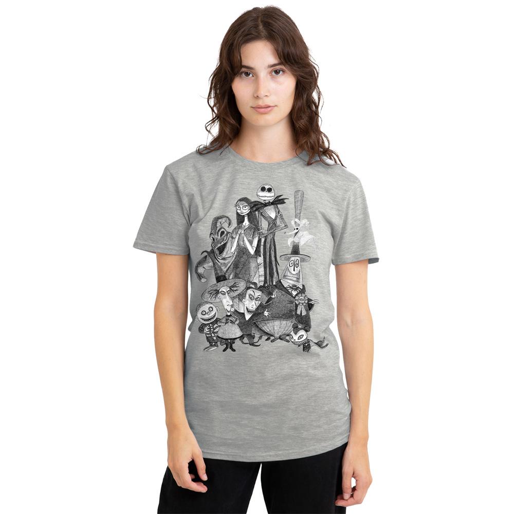 Athletic Heather - Back - The Nightmare Before Christmas Womens-Ladies Jack Sally Monster Drawing Heather T-Shirt