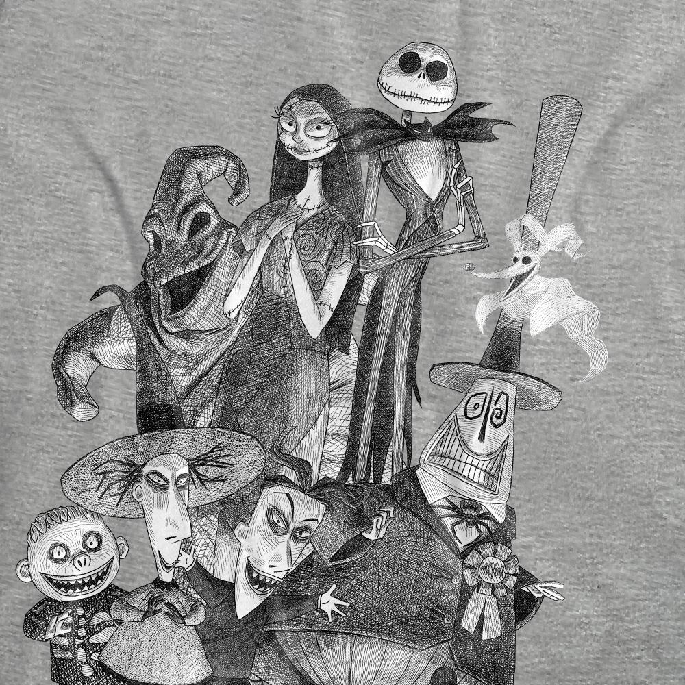 Athletic Heather - Pack Shot - The Nightmare Before Christmas Womens-Ladies Jack Sally Monster Drawing Heather T-Shirt