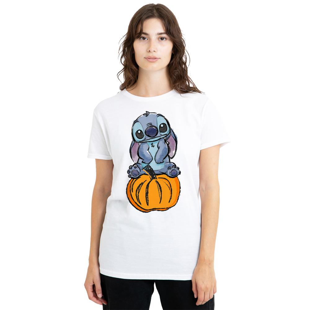 White - Back - Lilo & Stitch Womens-Ladies Pumpkin Sketch T-Shirt