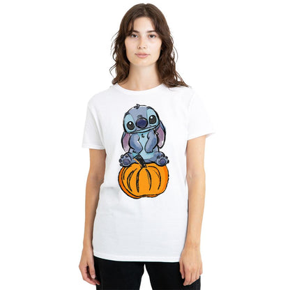White - Back - Lilo & Stitch Womens-Ladies Pumpkin Sketch T-Shirt