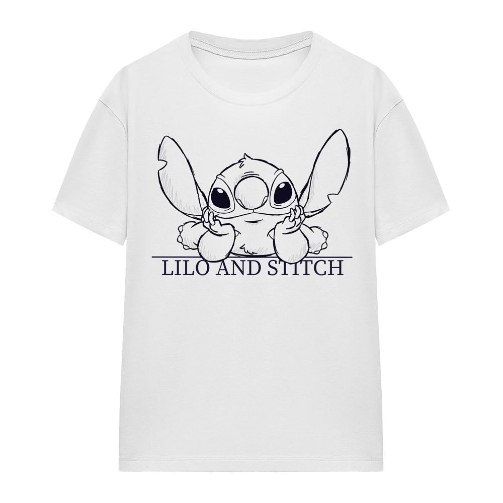 White - Front - Lilo & Stitch Womens-Ladies Relaxed Sketch T-Shirt