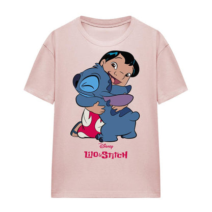 Pink - Front - Lilo & Stitch Womens-Ladies Hug 90s T-Shirt