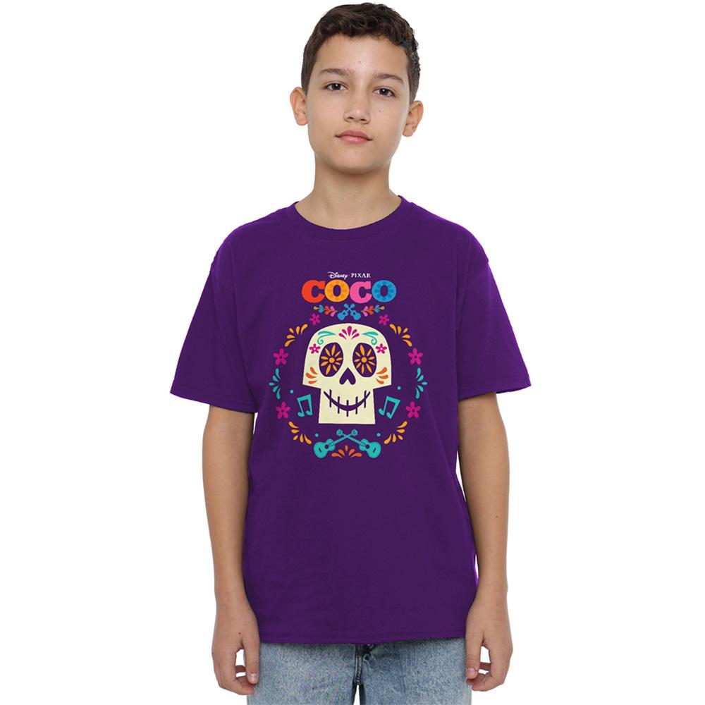 Purple - Back - Coco Girls Flower Skull T-Shirt