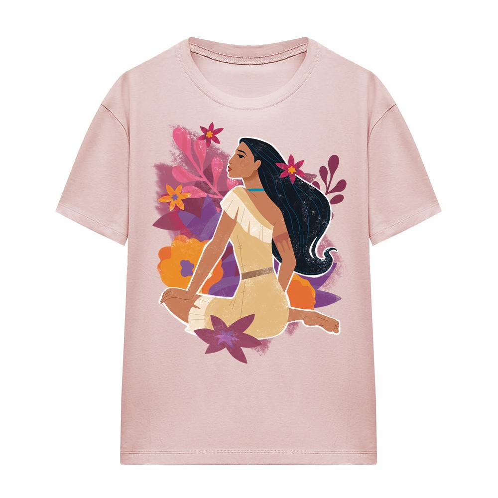 Pink - Front - Pocahontas Womens-Ladies Flowers T-Shirt
