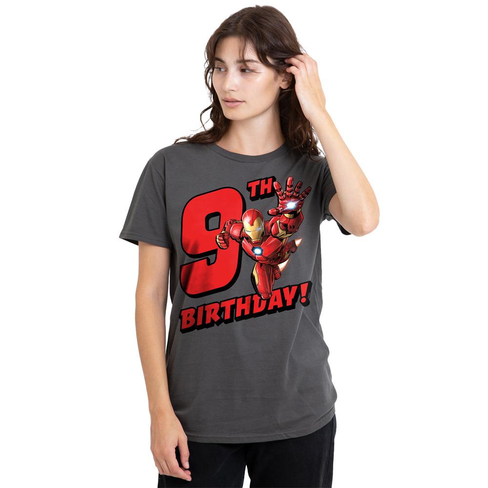 Charcoal - Back - Iron Man Womens-Ladies 9th Birthday T-Shirt