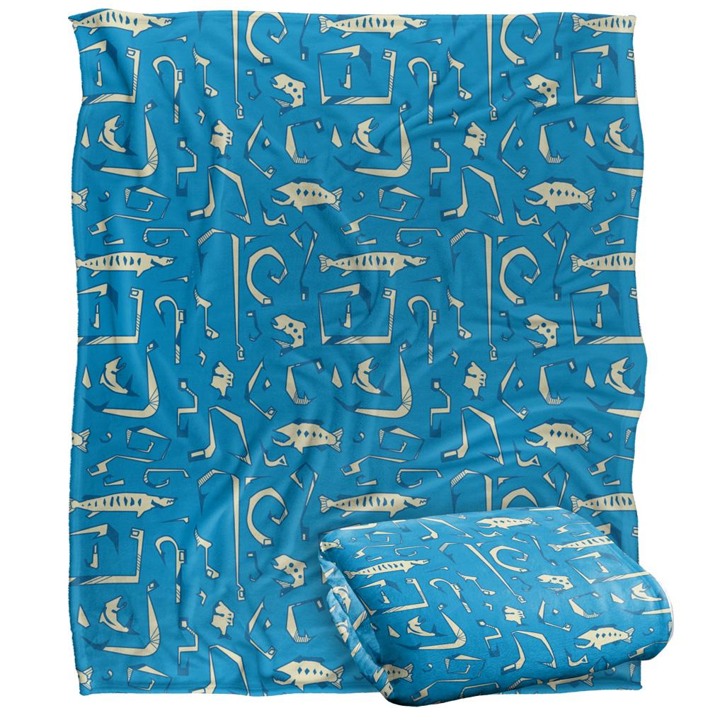Blue-Cream - Back - JQ Licensing Silky Fishing Rod Supersoft Blanket