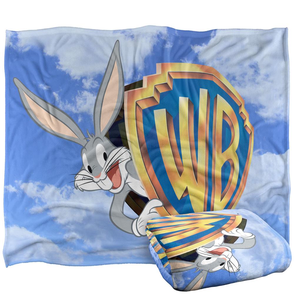 Blue-Grey-Gold - Back - Warner Bros Vault Silky Logo Bugs Bunny Supersoft Blanket