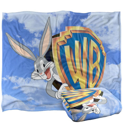 Blue-Grey-Gold - Back - Warner Bros Vault Silky Logo Bugs Bunny Supersoft Blanket