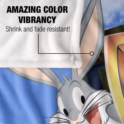 Blue-Grey-Gold - Lifestyle - Warner Bros Vault Silky Logo Bugs Bunny Supersoft Blanket