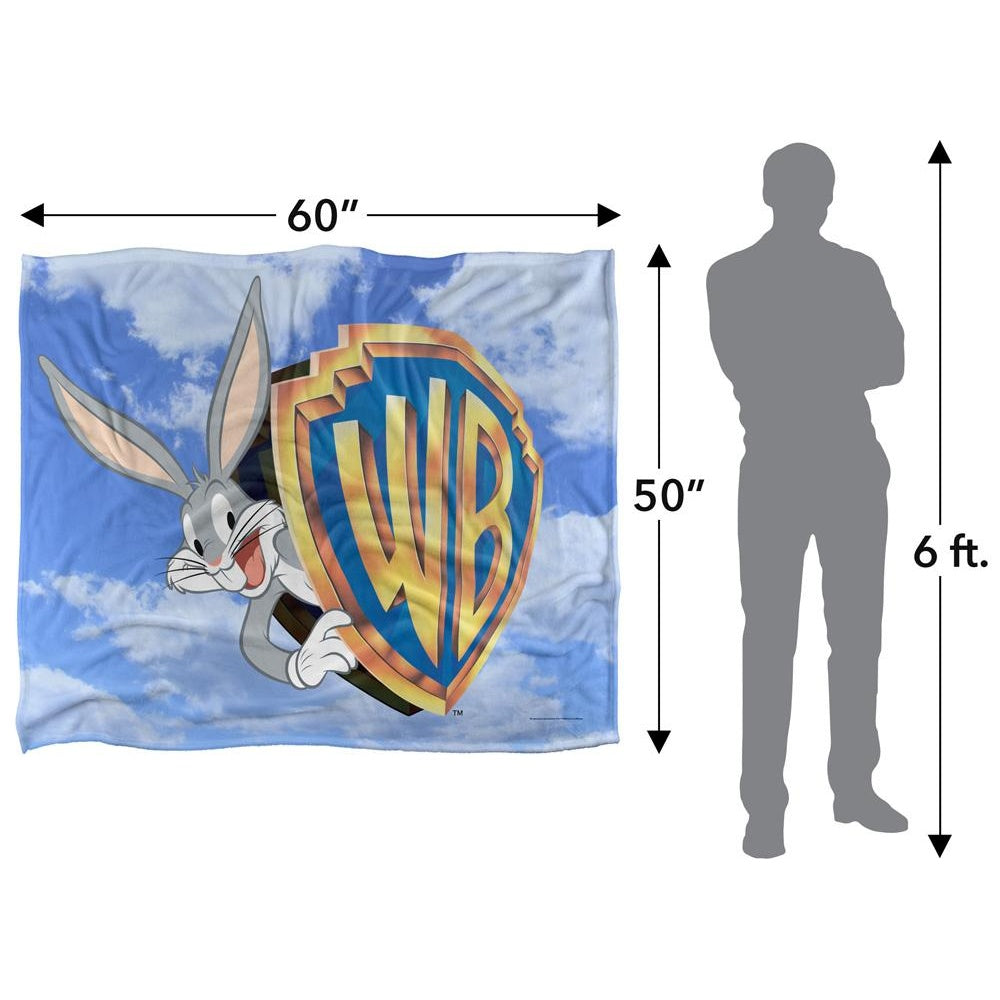 Blue-Grey-Gold - Pack Shot - Warner Bros Vault Silky Logo Bugs Bunny Supersoft Blanket