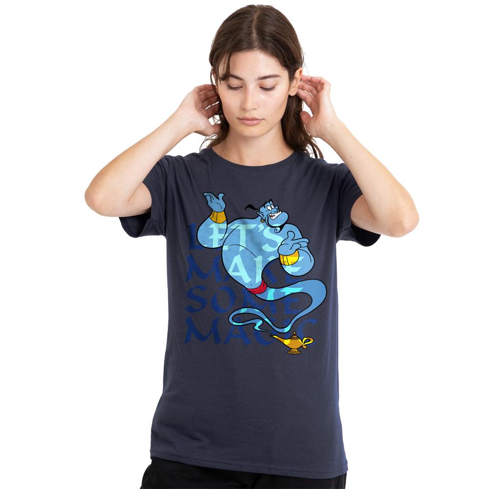 Deep Navy - Front - Aladdin Womens-Ladies Let´s Make Some Magic Genie T-Shirt