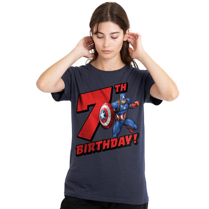 Deep Navy - Front - Captain America Womens-Ladies 7th Birthday T-Shirt