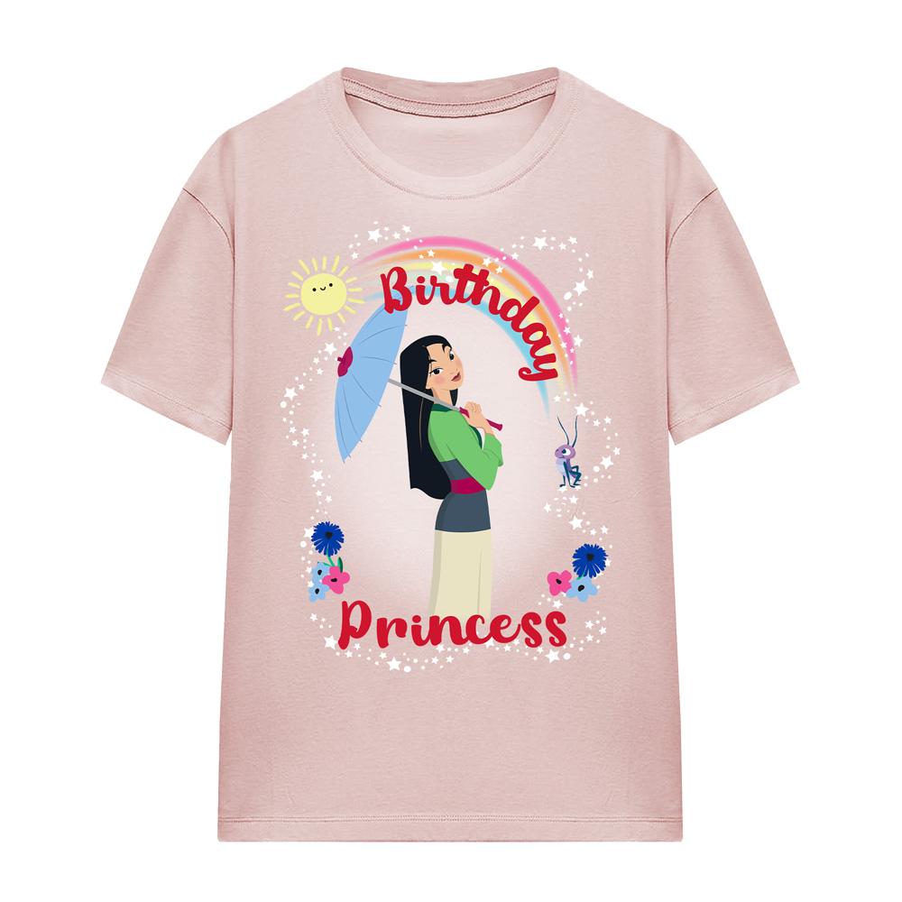 Pink - Side - Mulan Womens-Ladies Birthday Princess And Her Lucky Cricket T-Shirt