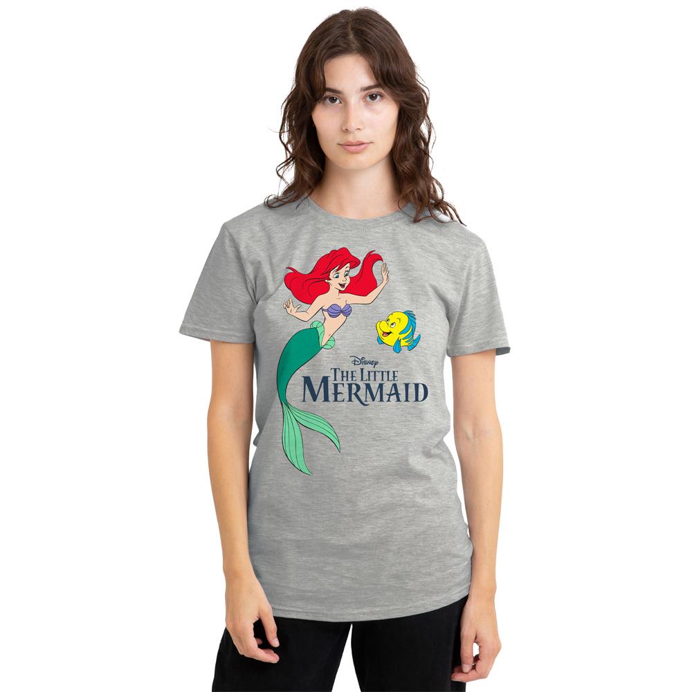 Athletic Heather - Back - The Little Mermaid Womens-Ladies Ariel & Flounder Heather T-Shirt