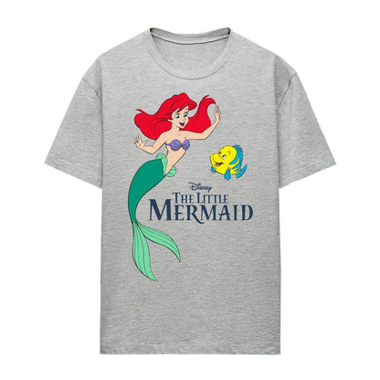 Athletic Heather - Front - The Little Mermaid Womens-Ladies Ariel & Flounder Heather T-Shirt