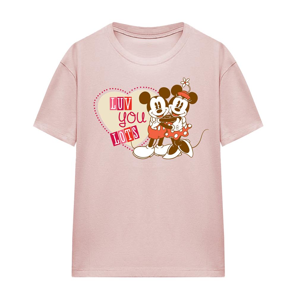 Pink - Side - Disney Womens-Ladies Luv You Lots! Mickey & Minnie Mouse Vintage Valentine`s Day T-Shirt