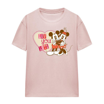 Pink - Side - Disney Womens-Ladies Luv You Lots! Mickey & Minnie Mouse Vintage Valentine`s Day T-Shirt