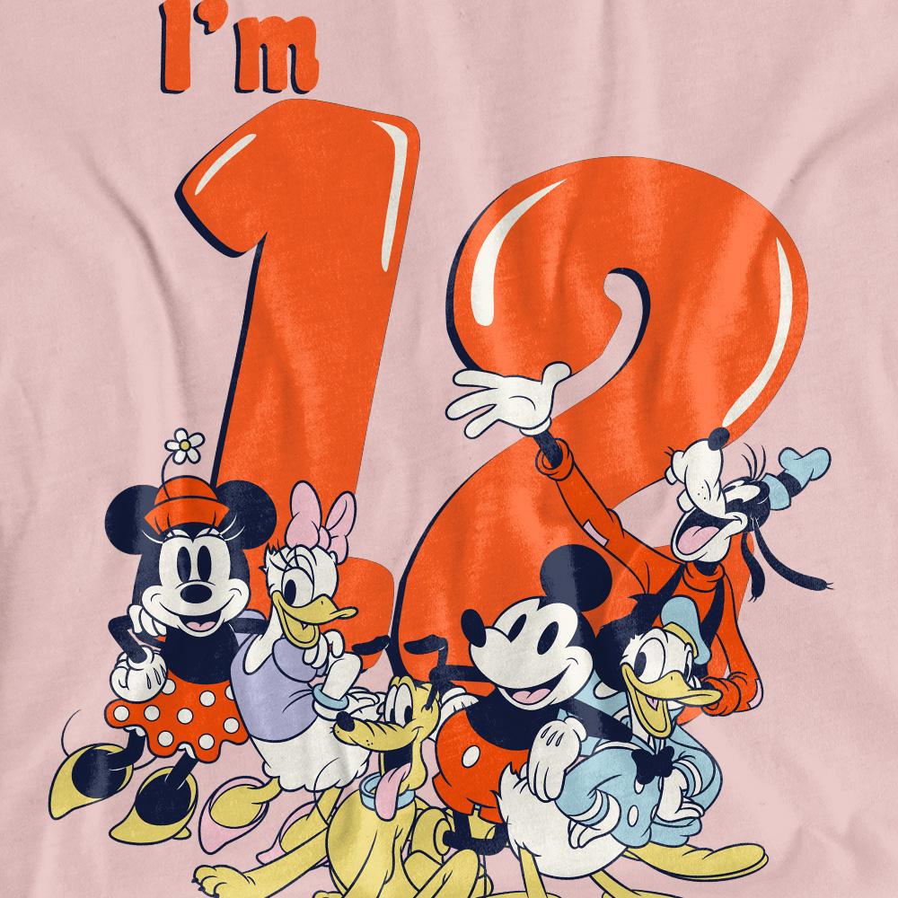 Pink - Side - Mickey Mouse & Friends Womens-Ladies Vintage Group 12th Birthday T-Shirt