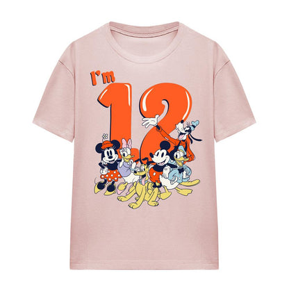 Pink - Front - Mickey Mouse & Friends Womens-Ladies Vintage Group 12th Birthday T-Shirt