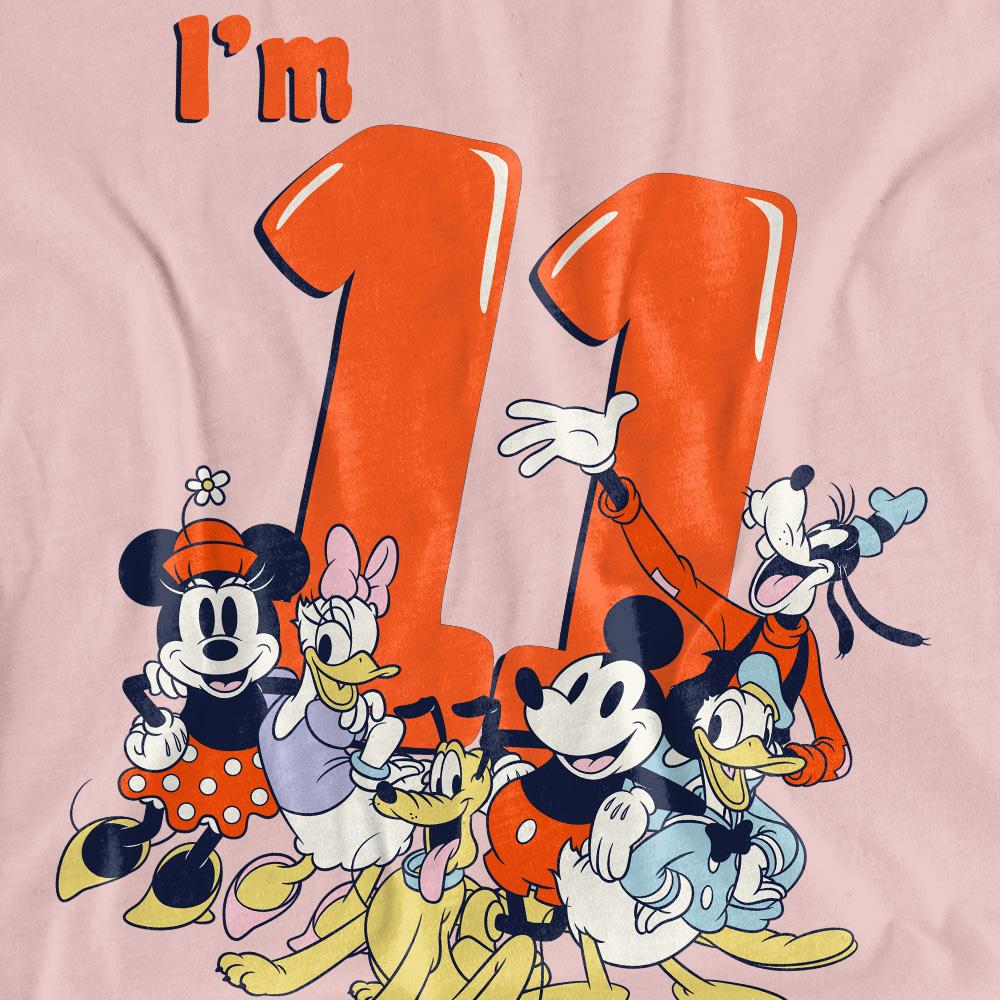 Pink - Side - Mickey Mouse & Friends Womens-Ladies Vintage Group 11th Birthday T-Shirt
