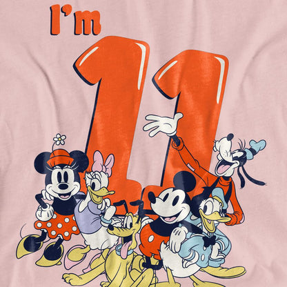 Pink - Side - Mickey Mouse & Friends Womens-Ladies Vintage Group 11th Birthday T-Shirt