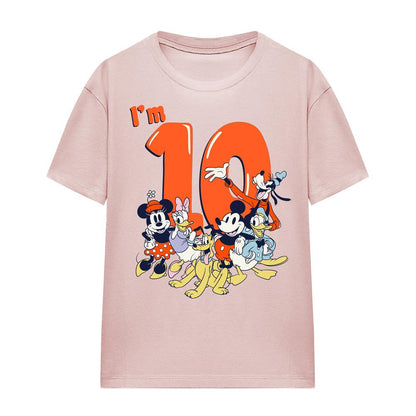 Pink - Side - Mickey Mouse & Friends Womens-Ladies Vintage Group 10th Birthday T-Shirt