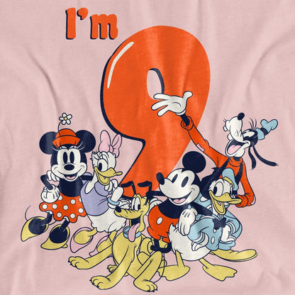 Pink - Side - Mickey Mouse & Friends Womens-Ladies Vintage Group 9th Birthday T-Shirt