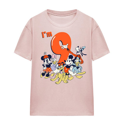Pink - Front - Mickey Mouse & Friends Womens-Ladies Vintage Group 9th Birthday T-Shirt