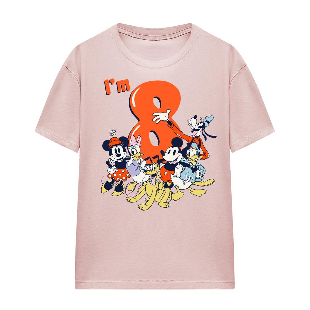 Pink - Side - Mickey Mouse & Friends Womens-Ladies Vintage Group 8th Birthday T-Shirt