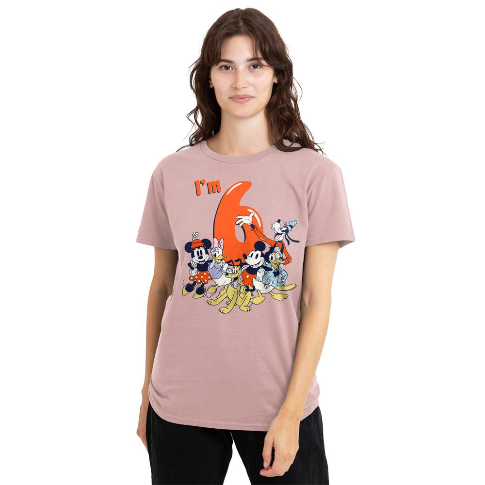 Pink - Lifestyle - Mickey Mouse & Friends Womens-Ladies Vintage Group 6th Birthday T-Shirt