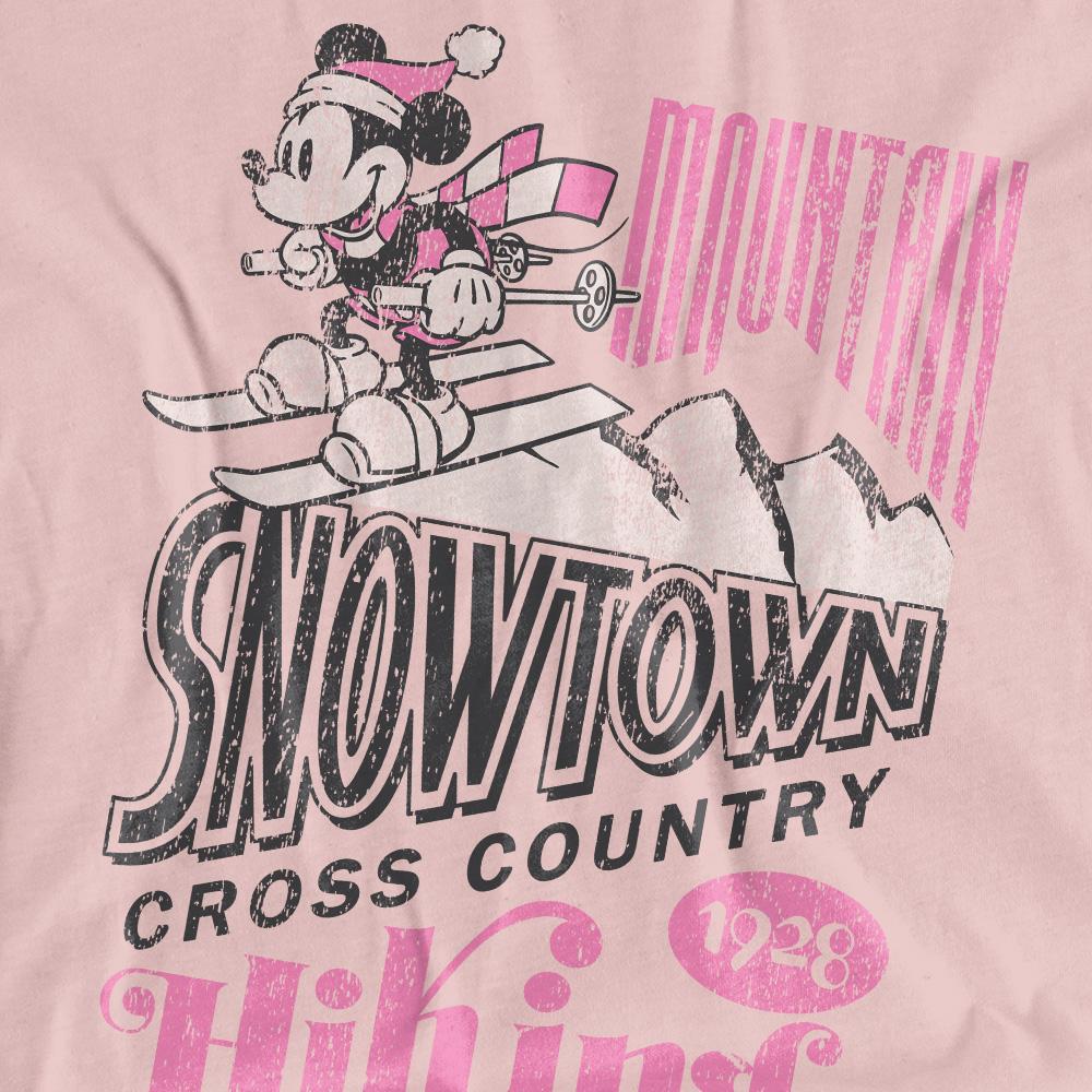 Pink - Side - Disney Womens-Ladies Snowtown Ski Mickey Mouse T-Shirt