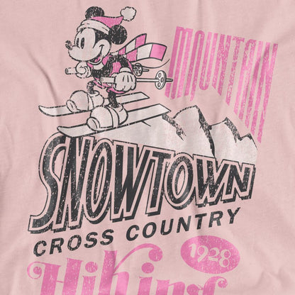 Pink - Side - Disney Womens-Ladies Snowtown Ski Mickey Mouse T-Shirt