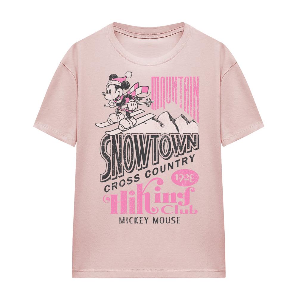 Pink - Front - Disney Womens-Ladies Snowtown Ski Mickey Mouse T-Shirt