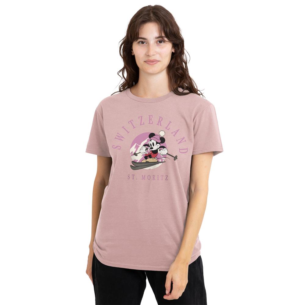 Pink - Lifestyle - Disney Womens-Ladies Switzerland Mickey Mouse T-Shirt