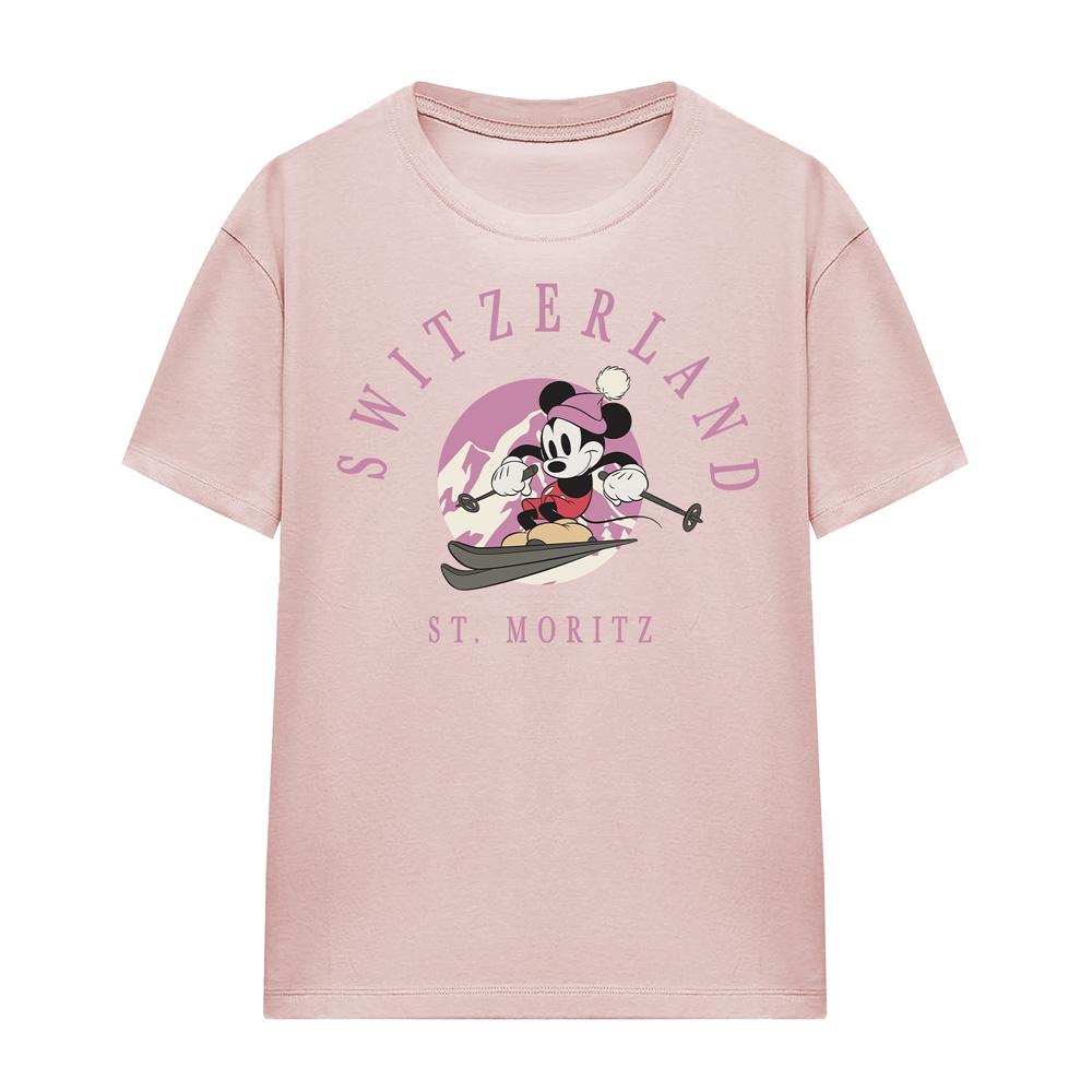 Pink - Front - Disney Womens-Ladies Switzerland Mickey Mouse T-Shirt