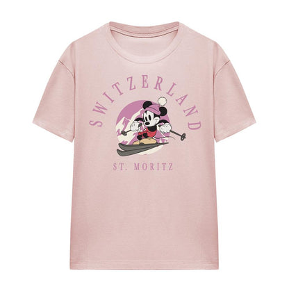 Pink - Front - Disney Womens-Ladies Switzerland Mickey Mouse T-Shirt