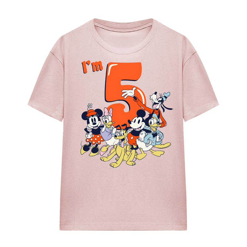 Pink - Front - Mickey Mouse & Friends Womens-Ladies Vintage Group 5th Birthday T-Shirt