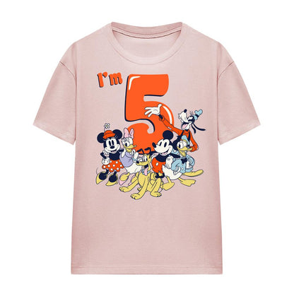 Pink - Front - Mickey Mouse & Friends Womens-Ladies Vintage Group 5th Birthday T-Shirt