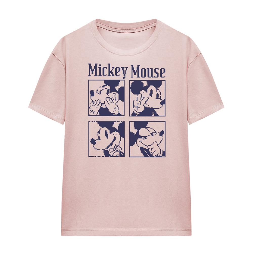 Pink - Front - Disney Womens-Ladies Mickey Mouse Pixelated T-Shirt