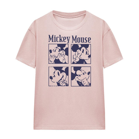 Pink - Front - Disney Womens-Ladies Mickey Mouse Pixelated T-Shirt
