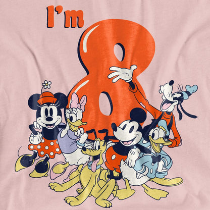 Pink - Pack Shot - Mickey Mouse & Friends Womens-Ladies Vintage Group 8th Birthday T-Shirt