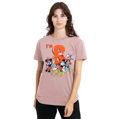 Pink - Front - Mickey Mouse & Friends Womens-Ladies Vintage Group 8th Birthday T-Shirt