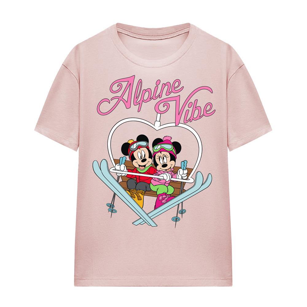 Pink - Side - Disney Womens-Ladies Alpine Vibes Mickey & Minnie Mouse T-Shirt