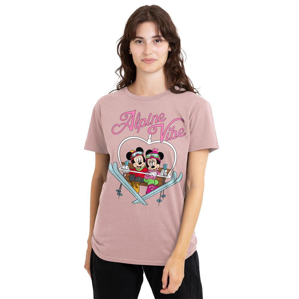 Pink - Front - Disney Womens-Ladies Alpine Vibes Mickey & Minnie Mouse T-Shirt