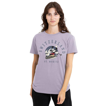 Lavender - Front - Disney Womens-Ladies Switzerland Mickey Mouse T-Shirt