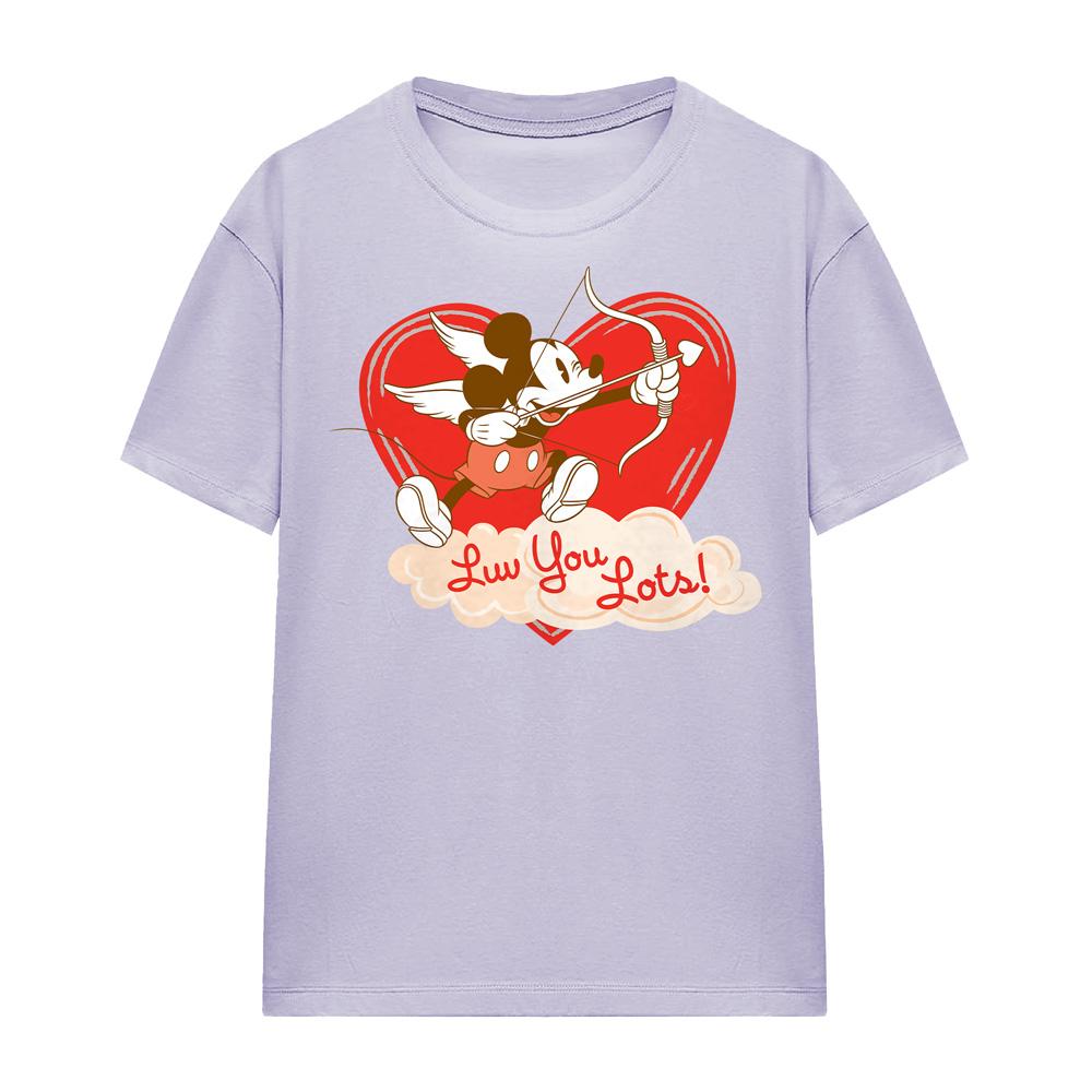Lavender - Side - Disney Womens-Ladies Luv You Lots! Mickey Mouse Vintage Valentine`s Day T-Shirt