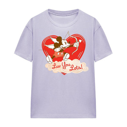 Lavender - Side - Disney Womens-Ladies Luv You Lots! Mickey Mouse Vintage Valentine`s Day T-Shirt