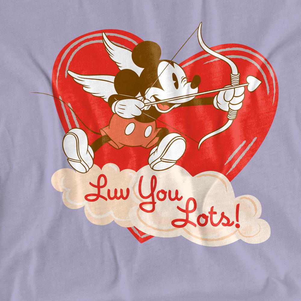 Lavender - Pack Shot - Disney Womens-Ladies Luv You Lots! Mickey Mouse Vintage Valentine`s Day T-Shirt