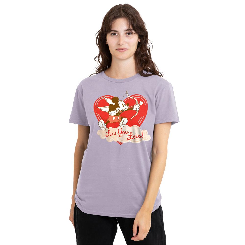 Lavender - Front - Disney Womens-Ladies Luv You Lots! Mickey Mouse Vintage Valentine`s Day T-Shirt